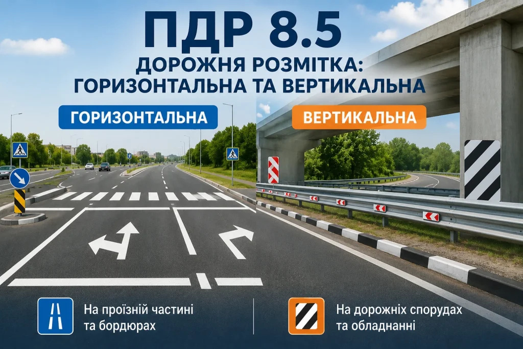 ПДР 8.5 України — горизонтальна та вертикальна дорожня розмітка