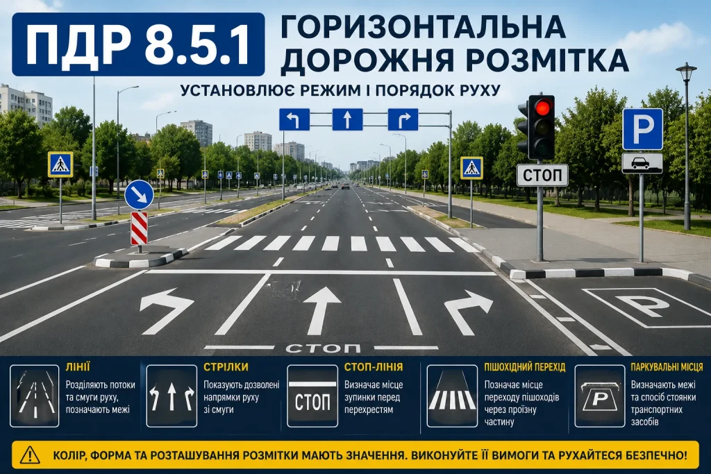 ПДР 8.5.1 України — горизонтальна дорожня розмітка на проїзній частині