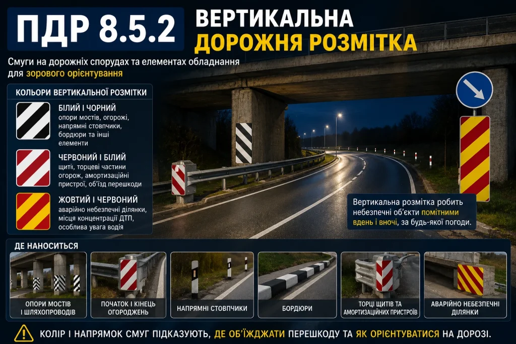 ПДР 8.5.2 України — вертикальна розмітка на дорожніх спорудах