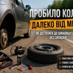 Пробите колесо далеко від міста та набір для аварійного ремонту
