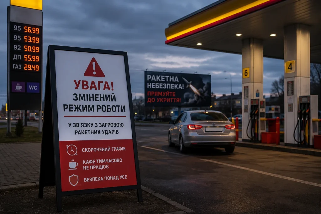 Українська автозаправна станція змінює режим роботи через російські удари по паливній інфраструктурі