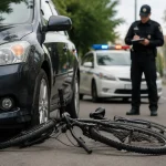 Велосипед і автомобіль після ДТП на дорозі