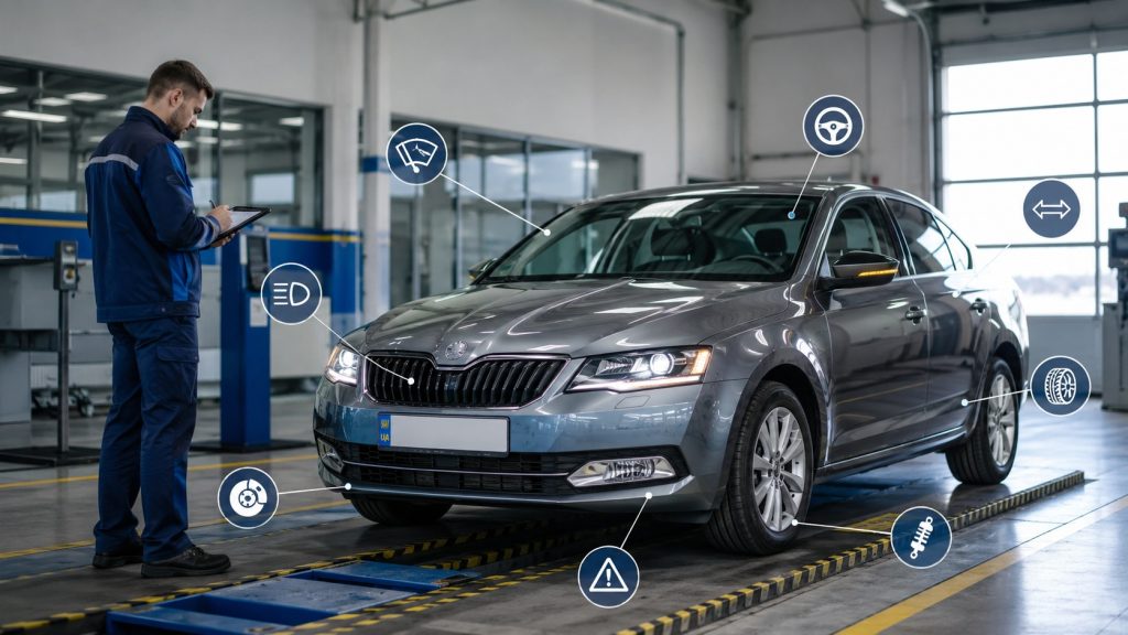 Автомобіль проходить технічний огляд на станції контролю в Україні