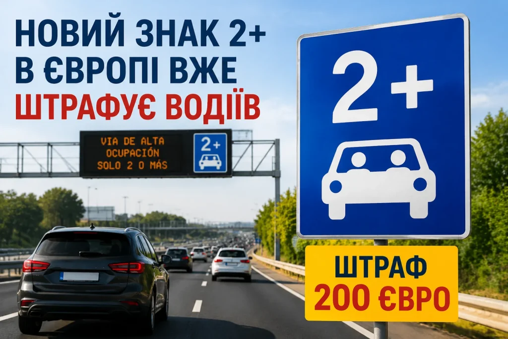 Новий дорожній знак 2+ в Іспанії для смуг руху з двома і більше людьми в автомобілі