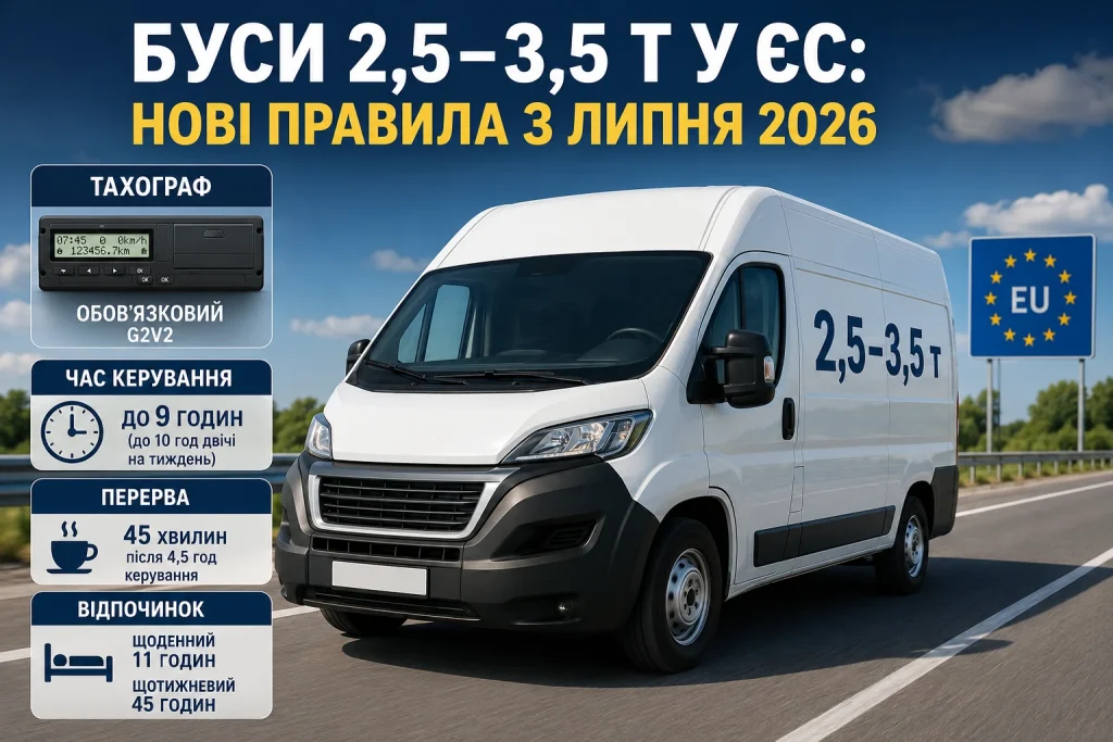 Бус 2,5–3,5 т у ЄС із тахографом та новими правилами для міжнародних перевезень