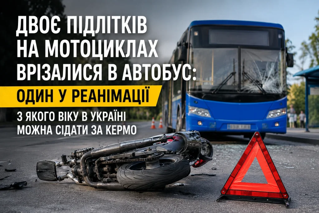 Двоє підлітків на мотоциклах врізалися в автобус, один у реанімації