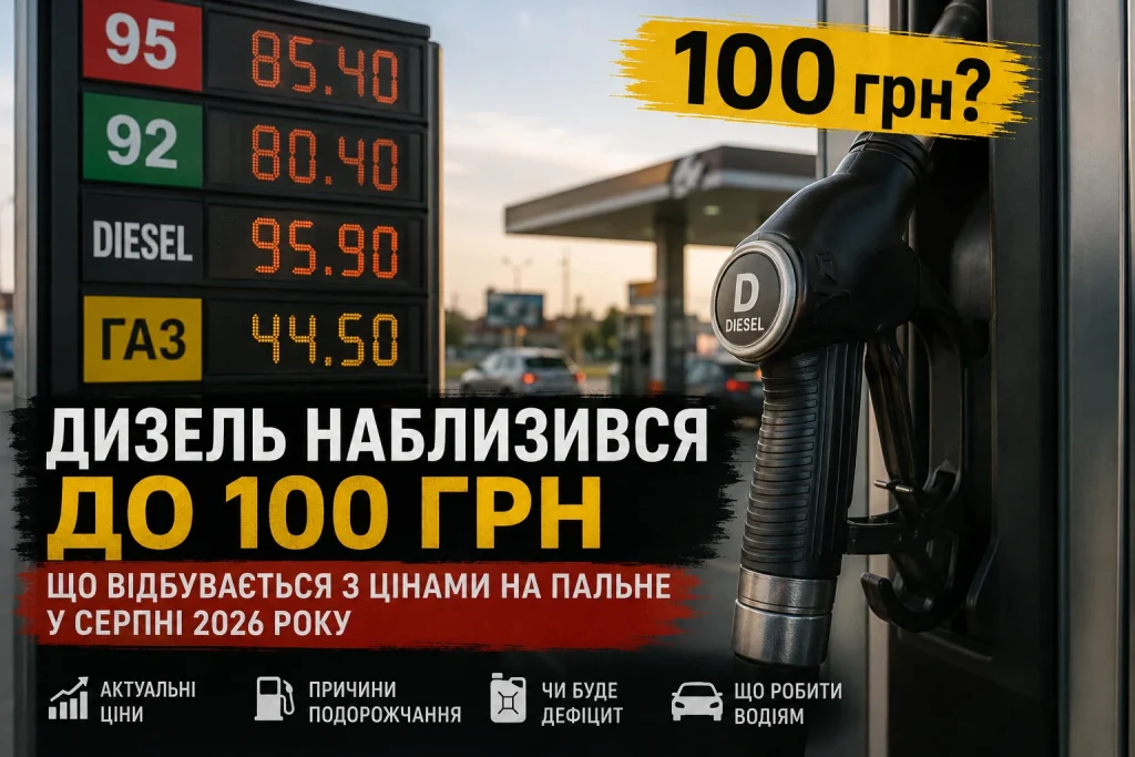 Дизельна колонка на АЗС із ціною 95,90 грн за літр та прогнозом подорожчання до 100 грн
