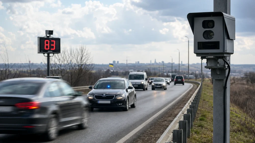 Камера контролю швидкості та автомобіль «Фантом» на дорозі в Україні