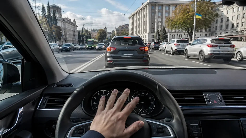 Водій натискає на клаксон через повільний автомобіль попереду