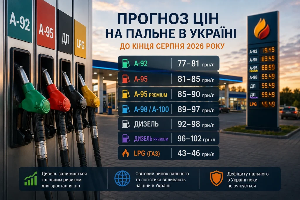 Прогноз цін на бензин, дизель і автогаз в Україні до кінця серпня 2026 року