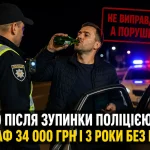 Водій п’є пиво після зупинки поліцією — штраф 34 000 грн і позбавлення прав на 3 роки