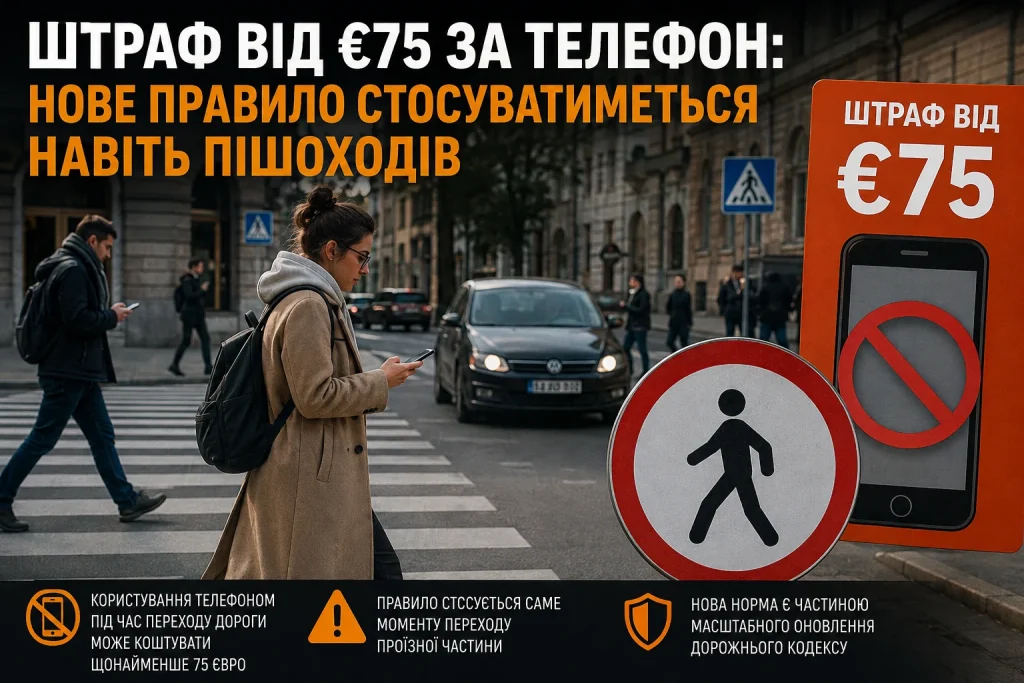 Пішохід користується телефоном на переході — у Європі готують штраф від 75 євро