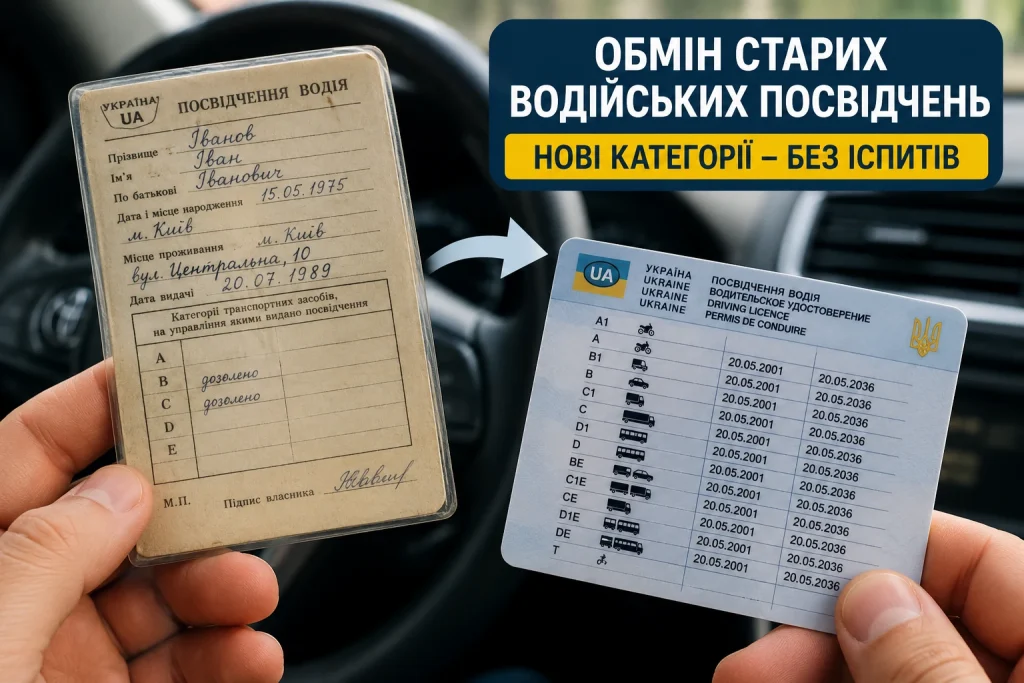Обмін старих водійських посвідчень на нові категорії без повторних іспитів