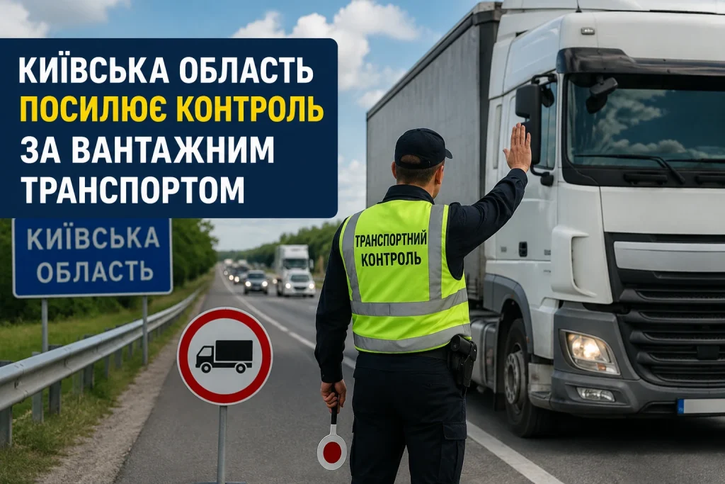 Перевірка вантажівки на дорозі Київської області під час посиленого транспортного контролю