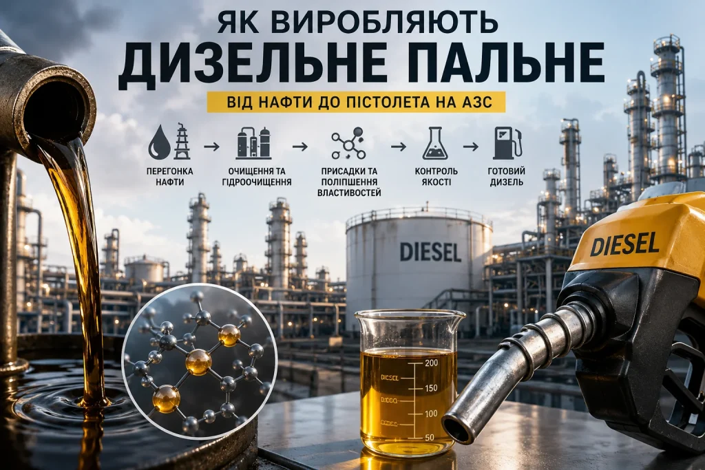 Як виробляють дизельне пальне — від сирої нафти до готового дизеля на АЗС