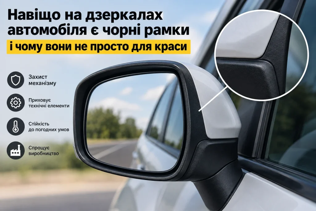Чорна рамка бічного дзеркала автомобіля та її практичне призначення