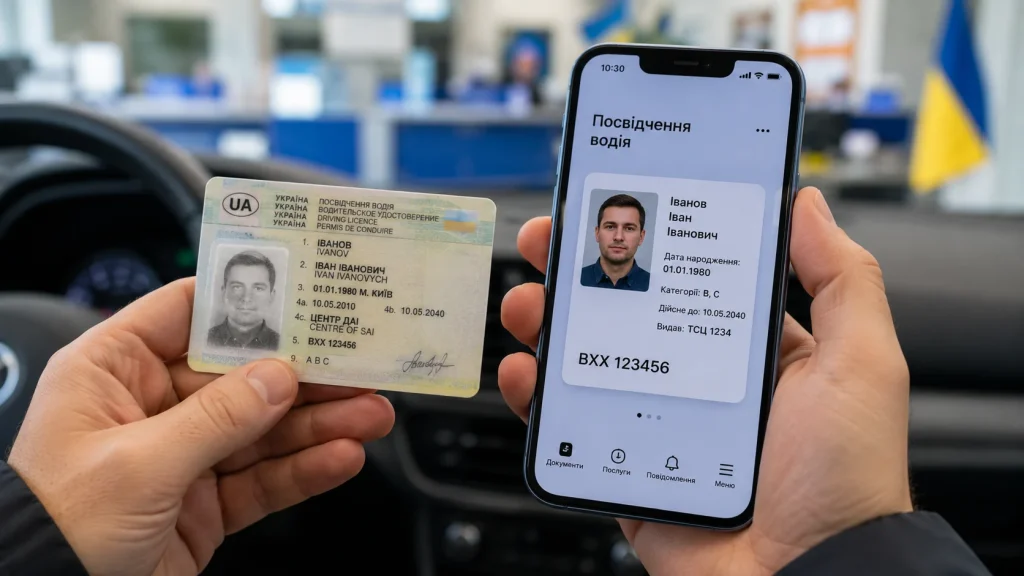Старе водійське посвідчення та його цифрова версія на смартфоні в Україні