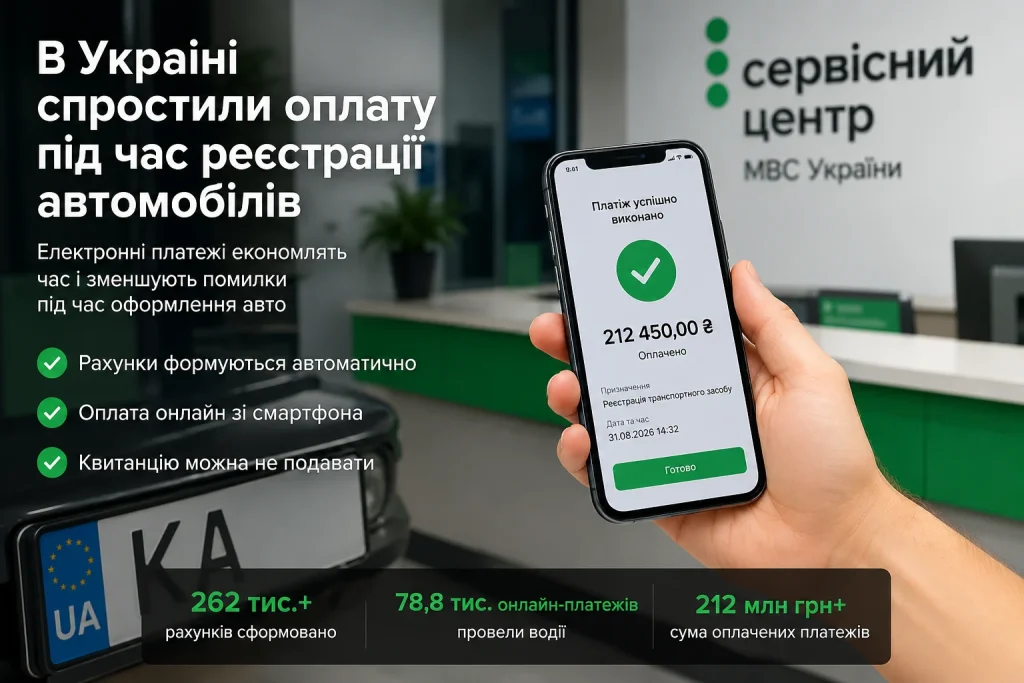 Онлайн-оплата під час реєстрації автомобіля в Україні через смартфон