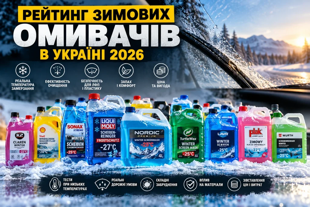 Рейтинг зимових омивачів в Україні 2026: порівняння брендів, цін і морозостійкості