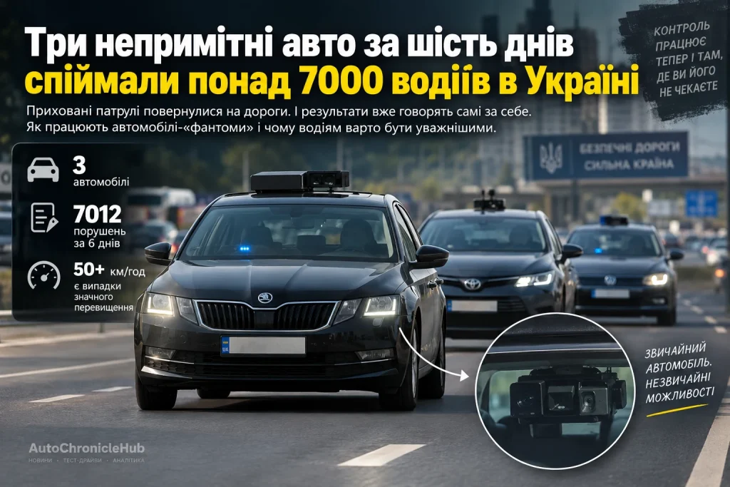 Три автомобілі-фантоми патрульної поліції на дорозі в Україні