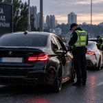 Поліція перевіряє дорогий спортивний автомобіль на дорозі в Україні