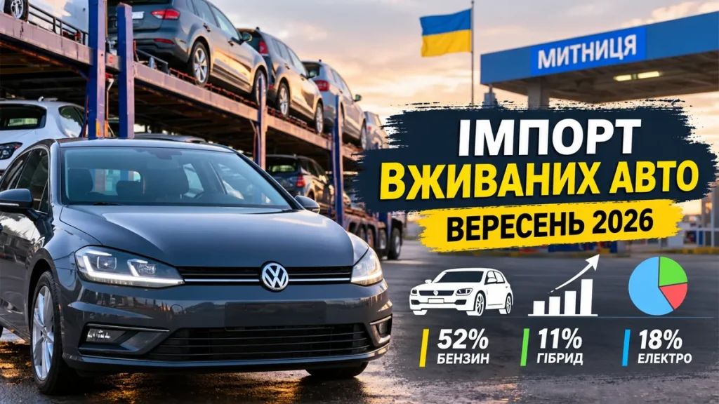 Імпорт вживаних авто в Україну у вересні 2026 року — Volkswagen Golf, автовоз та статистика ринку.