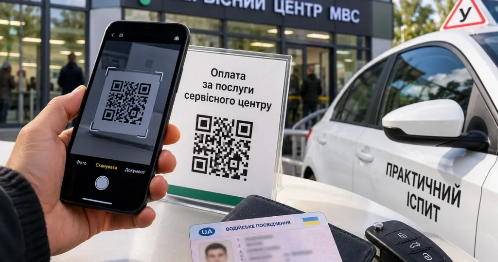 Оплата водійських прав та іспитів через QR-код у сервісному центрі МВС України
