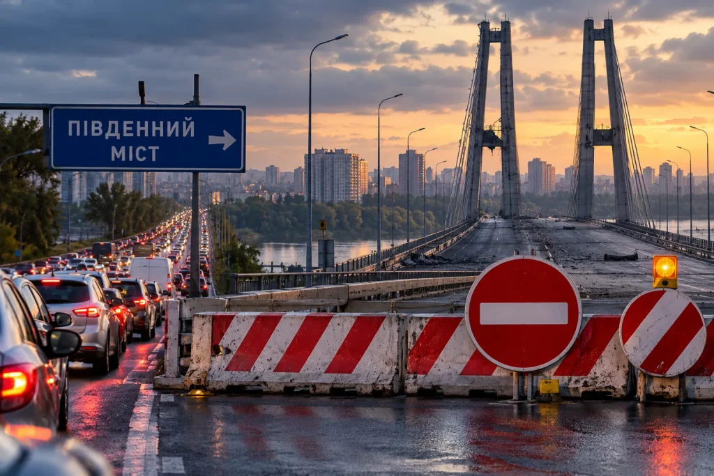 Перекритий Південний міст у Києві після атак і затори на під’їздах